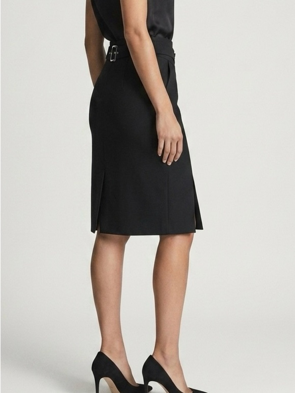 Cynthia Steffe Black Pencil Skirt Back Buckle Accent Size 8-10